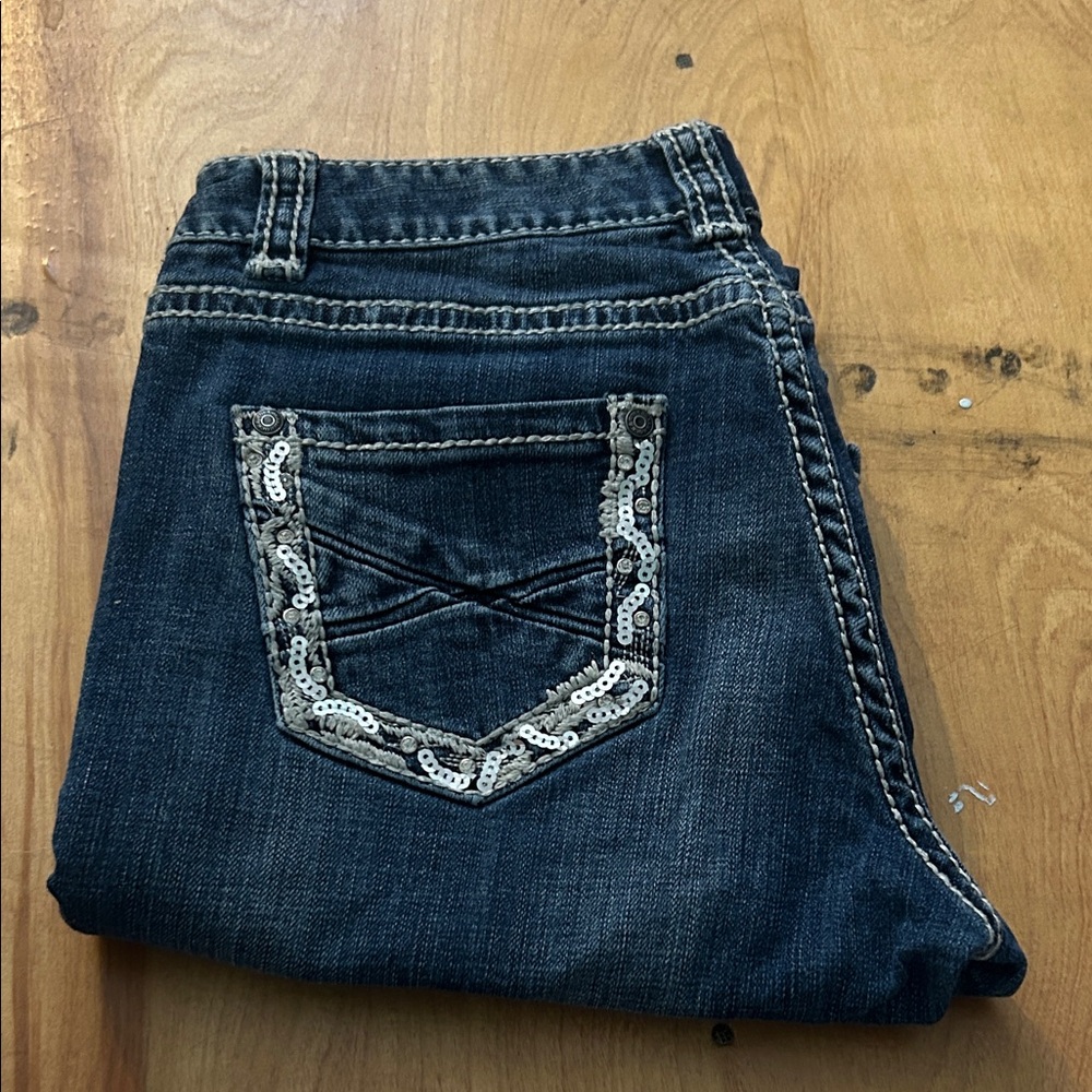 Rock & Roll Cowgirl Dark Indigo Jeans with Silver Sequin Accents